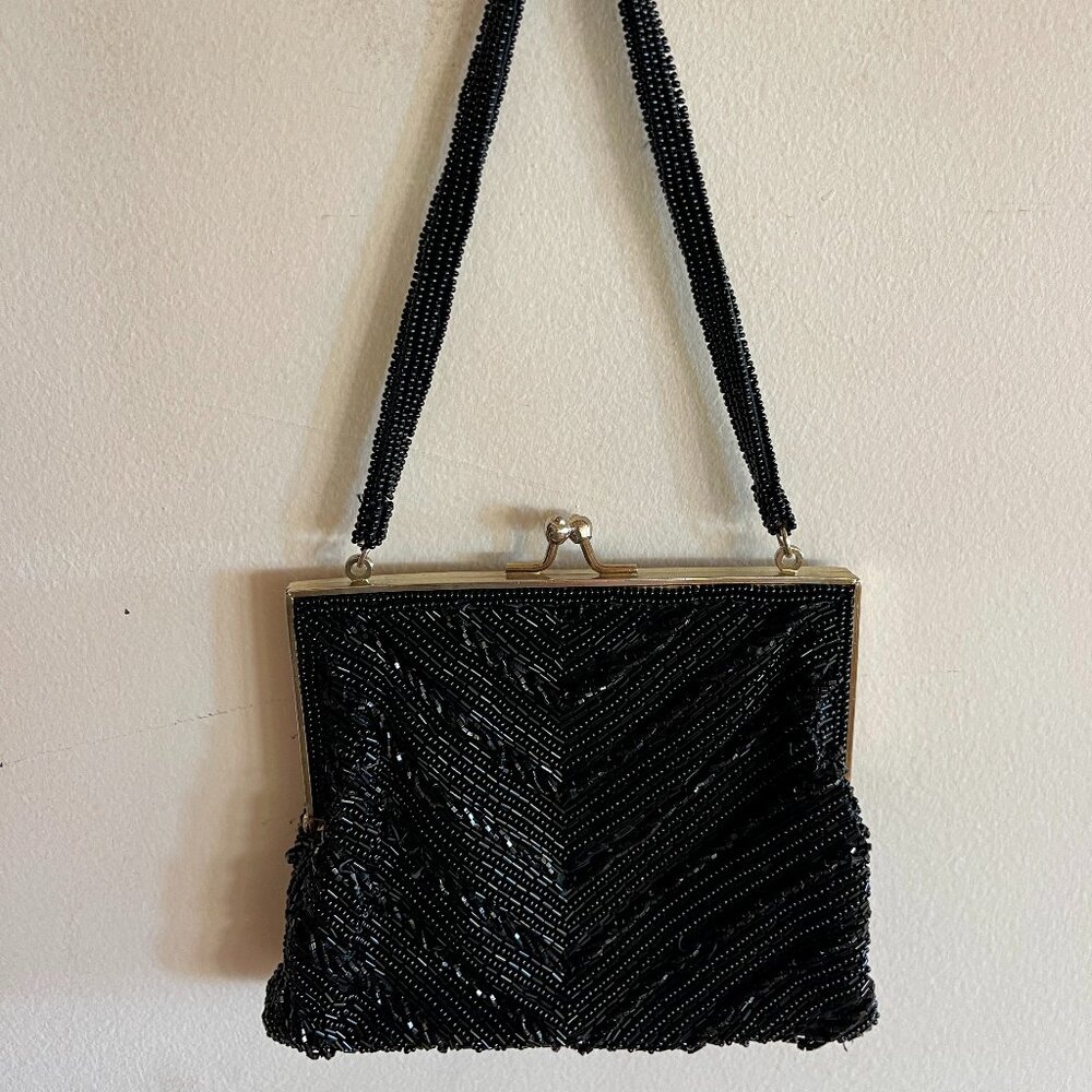 Vintage beaded silk evening bag, handmade in Korea by Walborg